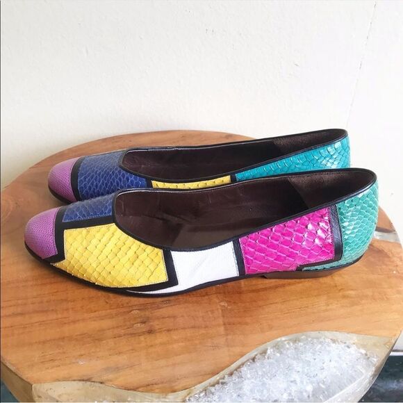PAUL MAYER 1980’s Vintage Snakeskin Shoes Flats 7B - Picture 2 of 8